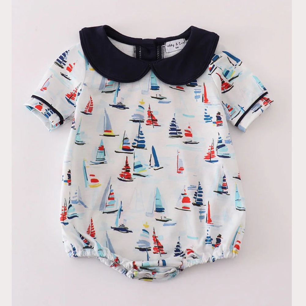 Abby & Evie Sailboat Print Collared Boys Bubble